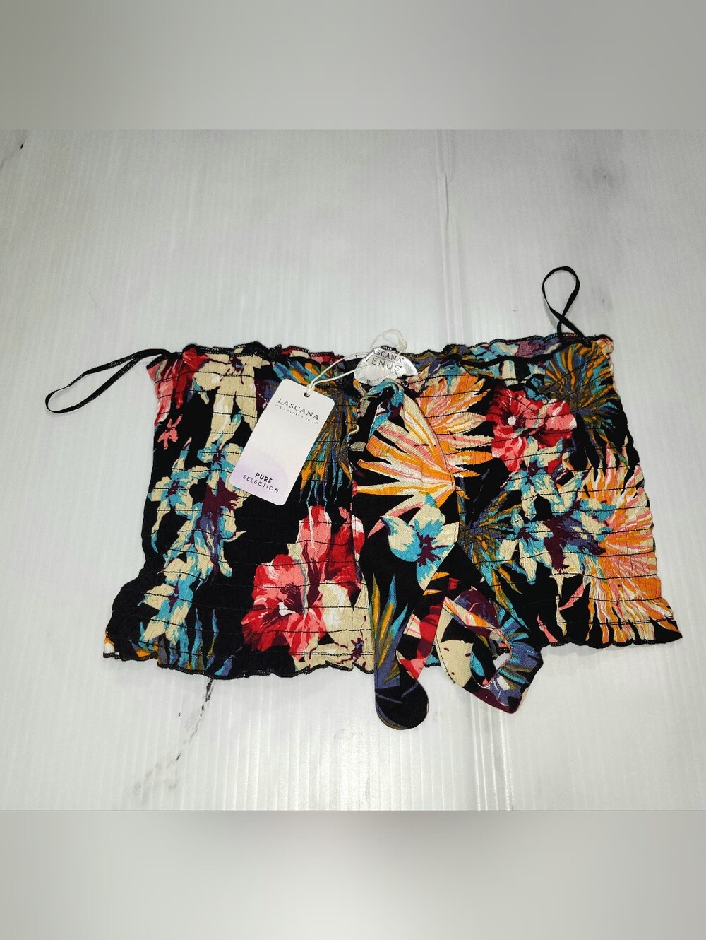 Lascana For Venus Smocked Bandeau Crop Top Tropical Floral Small NWT